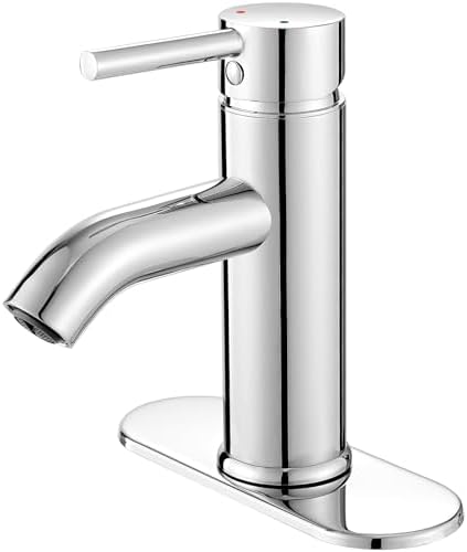 VOTON Modern Bathroom Faucet Chrome Single Handle One Hole Sink Faucet Commercial Lavatory Vanity Sink Faucet with 3/8" Hoses and Deck Plate