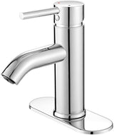 VOTON Modern Bathroom Faucet Chrome Single Handle One Hole Sink Faucet Commercial Lavatory Vanity Sink Faucet with 3/8" Hoses and Deck Plate