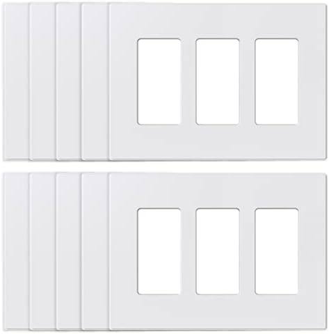 ELEGRP 3-Gang Screwless Decorative Wall Plates, Mid-Size Unbreakable Thermoplastic Faceplate Cover for Decorator Receptacle Outlet Switch, UL Listed (10 Pack, Matte White) wall plate