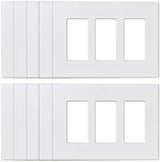 ELEGRP 3-Gang Screwless Decorative Wall Plates, Mid-Size Unbreakable Thermoplastic Faceplate Cover for Decorator Receptacle Outlet Switch, UL Listed (10 Pack, Matte White) wall plate
