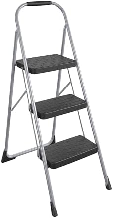 Cosco 11408PBL1E Three Step Big Step Folding Step Stool with Rubber Hand Grip, Grey