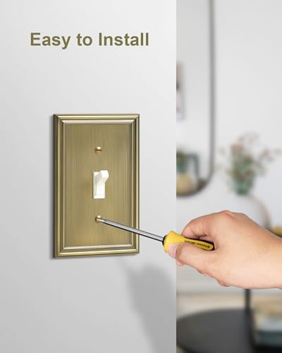 4-Pack Single Toggle Light Switch Cover Plate, Durable Solid Zinc Alloy Decorative Switch Plate Covers, Antique Brass 1 Gang Wall Plate, Corrosion Resistant