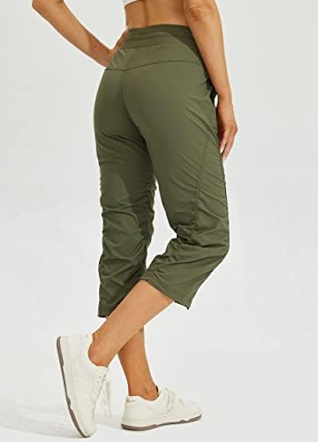 Willit Women's Quick-Dry Capris Hiking Travel Pants Striped Woven Workout Pants with Pockets Lightweight