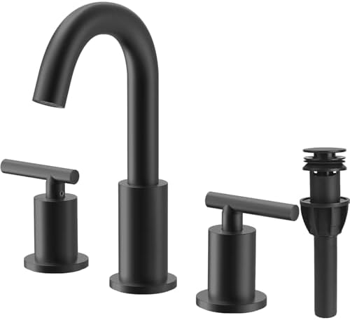 TRUSTMI Bathroom Faucet 3 Hole 2-Handle 8 inch Wide-Spread Bathroom Sink Faucet with Pop Up Drain and cUPC Waterlines, Matte Black