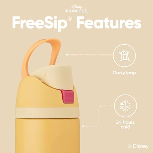 Disney Princess FreeSip Insulated Stainless Steel Water Bottle with Straw for Sports and Travel, BPA-Free Sports Water Bottle, 24 oz, Belle