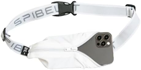 SPIbelt Original Pocket Running Belt for Women Men, Phone Holder for Running, Running Fanny Pack, Holder for Phone, Running Waist Pack, Expandable, Adjustable. White with White Zipper