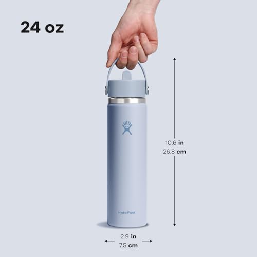 HYDRO FLASK Wide Mouth vacuum insulated stainless steel water bottle with leakproof closeable straw lid for cold water drinks, sports, travel, car and school