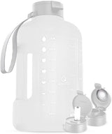 Aquafit 1 Gallon Water Bottle with Time Marker - Straw & Chug Lid - BPA Free Large Water Bottle with Straw - Gym Jug with Handle - 128 Ounces, Frosty