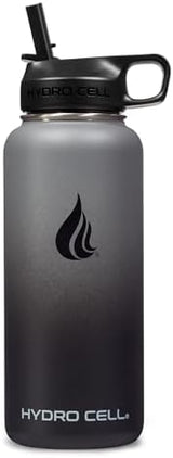 HYDRO CELL Stainless Steel Insulated Water Bottle with Straw - For Cold & Hot Drinks - Metal Vacuum Flask with Screw Cap and Modern Leakproof Sport Thermos for Adults (Graphite/Black 32oz)