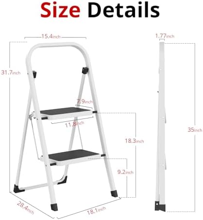 HBTower Step Ladder Folding Step Stool for Adults with Anti-Slip Pedal,330 lbs Capacity for Kitchen, Home,White
