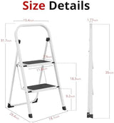 HBTower Step Ladder Folding Step Stool for Adults with Anti-Slip Pedal,330 lbs Capacity for Kitchen, Home,White