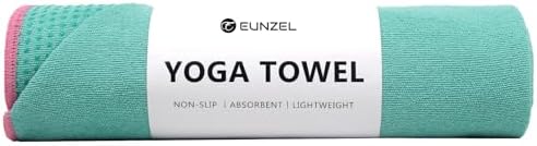 Eunzel Hot Yoga Towel - Microfiber Non Slip Yoga Mat Towel with Grip Dot Sweat Absorbent Towel for Hot Yoga, Pilates and Fitness 72" x 24", Teal/Pink