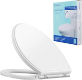 Hibbent Premium Round Toilet Seat with Cover Quiet Close, One-Click to Quick Release, Easy Installation Non-Slip Seat Bumpers, Slow Close Toilet Seat and Cover, Easy Cleaning-White Color