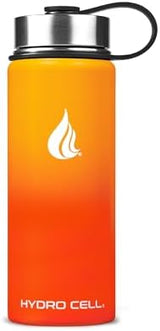 HYDRO CELL Stainless Steel Insulated Water Bottle with Straw - For Cold & Hot Drinks - Metal Vacuum Flask with Screw Cap and Modern Leakproof Sport Thermos for Adults (Red/Orange 18oz)