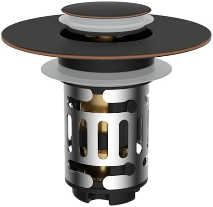 Hibbent Upgraded 3 in 1 Bathroom Sink Drain Strainer, Universal Pop Up Stopper with Removable Stainless Steel Filter Basket Hair Catcher, Sink Plug for 1.1''~2.36'' Basin, Oil-Rubbed Bronze