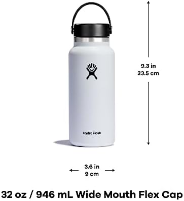Hydro Flask Wide Mouth vacuum insulated stainless steel water bottle with leakproof closeable lid for cold water drinks, sports, travel, car and school