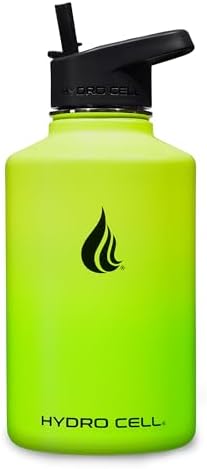 HYDRO CELL Stainless Steel Insulated Water Bottle with Straw - For Cold & Hot Drinks - Metal Vacuum Flask with Screw Cap and Modern Leakproof Sport Thermos for Adults (Neon 64oz)