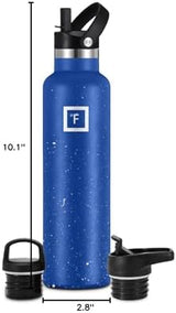 IRON °FLASK Camping & Hiking Hydration Canteens - 3 Lids (Narrow Straw Lid) Leak Proof Vacuum Insulated Stainless Steel - Hot & Cold Double Walled Sports Water Bottle - Cobalt Blue Speckle, 24 Oz