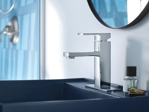 Moen Revyl Chrome One-Handle Single Hole Modern Bathroom Sink Faucet with Optional Deckplate and Spring Loaded Drain Assembly, 84771