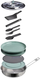 Stanley Wildfare Core 12-Piece Stainless Steel Fry Pan Cook Set | 1 qt Fry Pan with Fold & Lock Handle | Plates, Utensils, Spatula | Camping Essentials for Your Camp Kitchen | BPA-Free