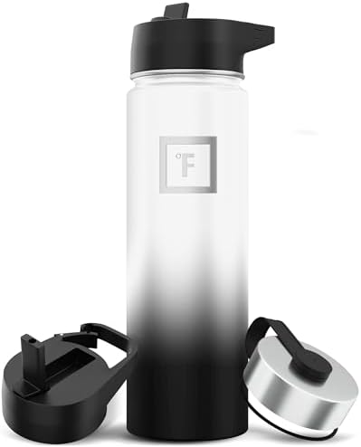 IRON °FLASK Camping & Hiking Hydration Flask with 3 Lids - Stainless Steel, Double Walled & Vacuum Insulated Water Bottle - Leak Proof & BPA Free (Day & Night, Straw - 22 oz)