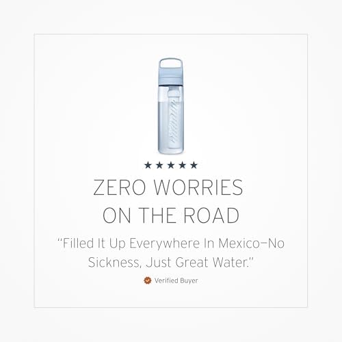 LifeStraw Go Series, BPA-Free Water Bottle for Travel and Everyday Use Removes Bacteria, Parasites, Microplastics, Improves Taste, 22oz 2-Pack; Icelandic Blue and Aegean Sea