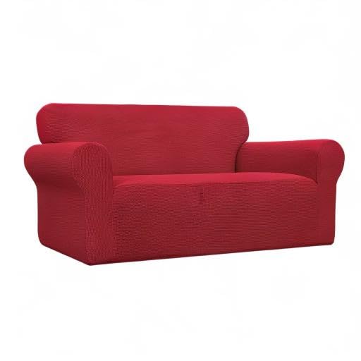 Easy-Going Stretch Loveseat Slipcover 1-Piece Sofa Cover Furniture Protector Couch Soft with Elastic Bottom for Kids Polyester Spandex Jacquard Fabric Small Checks (Loveseat, Christmas Red)