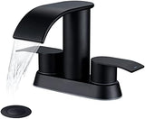Ultimate Unicorn Waterfall Bathroom Sink Faucet Matte Black, Two Handles Bathroom Faucet with Metal Pop up Sink Drain Stopper, 2 or 3 Holes Bathroom Basin Lavatory Mixer Tap with Deck Mount Plate