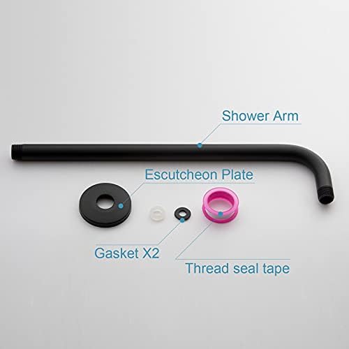 OFFO Shower Arm with Flange, 16 Inches Wall Mount Replacement Angle Shower Head Arm Wall-Mounted For Fixed Shower Head & Handheld Showerhead, Matte Black