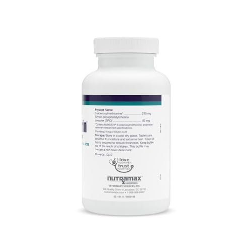 Nutramax Denamarin for Dogs, Liver Health Supplement with S-adenosylmethionine (SAMe) plus Silybin, Liver Support for Dogs, Chewable Tablets, 75 Count