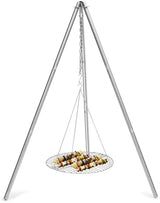 HaSteeL Camping Tripod for Outdoor, Adjustable Portable Cooking Tripod with 17”Folding Grill Grate, Stainless Steel Campfire Grill Stand Hanger for Dutch Oven Hunting Beach BBQ Fire Pit, Easy Assemble