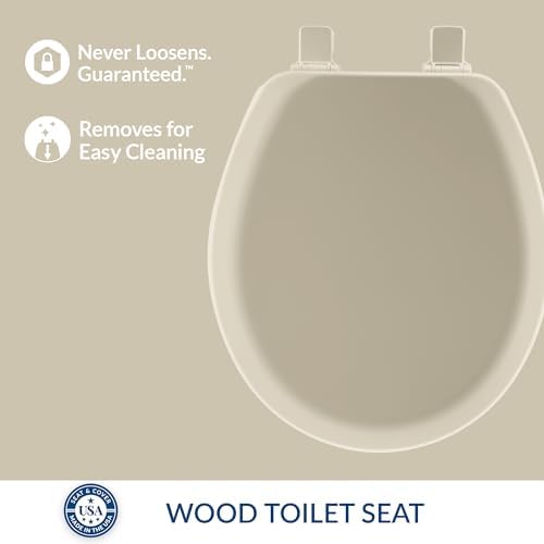 Mayfair 841EC 006 Cameron Toilet Seat Will Never Loosen and Easily Remove Durable Enameled Wood, Round, Bone