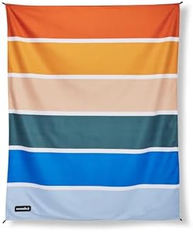 Nomadix Festival Blanket - Perfect for Picnics, Camping, & Lawn Seating - Plush Top & Water Resistant Base - Made with Post Consumer Recycled Materials - 60x70 (Stripes Retro)