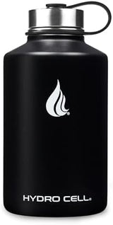 HYDRO CELL Stainless Steel Insulated Water Bottle with Straw - For Cold & Hot Drinks - Metal Vacuum Flask with Screw Cap and Modern Leakproof Sport Thermos for Adults (Black 64oz)