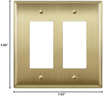 LIDER Decorator Switch or Receptacle Metal Wall Plate, Stainless Steel Outlet Cover, Corrosion Resistant, Mid-Size 2-Gang 4.88" x 4.92", 201 Stainless Steel, LMWP-32M-BB, Brushed Brass
