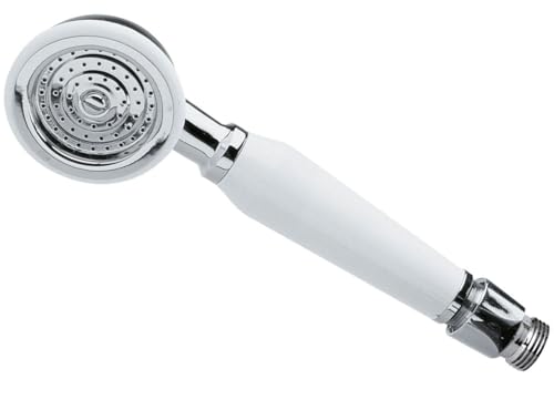 Taps2Traps® Victorian Style Traditional Shower Handset White & Chrome Bathroom Hand Held Or Fits Cradle + High Flow Shower Hose