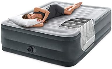 Intex 64417ED 22in Queen Dura-Beam Comfort Plush High-Rise Inflatable Air Mattress with Built in Pump for Travel and Camping, 600lb Weight Capacity