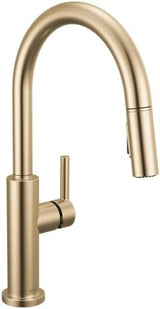 Delta Nicoli Brushed Gold Kitchen Faucet with Pull Down Sprayer, Modern Single Hole Kitchen Sink Faucet, Single Handle, Champagne Bronze 19867LF-CZ