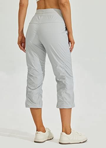 Willit Women's Quick-Dry Capris Hiking Travel Pants Striped Woven Workout Pants with Pockets Lightweight