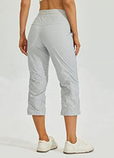Willit Women's Quick-Dry Capris Hiking Travel Pants Striped Woven Workout Pants with Pockets Lightweight