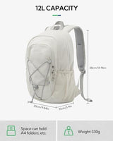WATERFLY 12L Small Hiking Backpack: Day Pack Lightweight Travel Bag Camping Fitness Cycling Outdoor Sports Daypack For Women Men