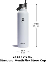 Hydro Flask 24 Oz Stainless Steel Standard Mouth Water Bottle with Flex Straw Cap and Double-Wall Vacuum Insulation