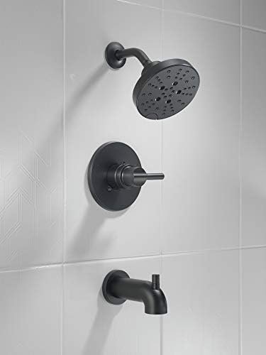 Delta Faucet Nicoli 14 Series Single-Handle Tub and Shower Trim Kit, Shower Faucet with 5-Spray H2Okinetic Shower Head, Matte Black 144749-BL (Shower Valve Included)