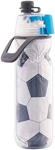 O2COOL Mist 'N Sip Misting Water Bottle 2-in-1 Mist And Sip Function With No Leak Pull Top Spout Reusable Sports Water Bottle - 20 oz (2 Pack Soccer)