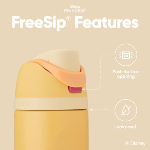 Disney Princess FreeSip Insulated Stainless Steel Water Bottle with Straw for Sports and Travel, BPA-Free Sports Water Bottle, 24 oz, Belle