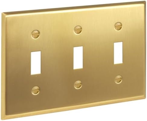 Rio Salto BRASS Metal Gold Triple Toggle Light Switch Metal Wall Plate 3-Gang Toggle Wallplate Cover Wall Plate Light Switch Covers 1-Pack Standard Size