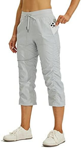 Willit Women's Quick-Dry Capris Hiking Travel Pants Striped Woven Workout Pants with Pockets Lightweight