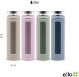 Ello Syndicate 20oz Reusable Glass Water Bottle with One-Touch Leak Proof Flip Lid and Protective Non-Slip Silicone Sleeve and Carry Loop for Coffee, Tea and Water, BPA-free Dishwasher Safe