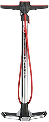 Schwinn Basic and Air Center Floor Bike Pump, Up to 120 Max PSI, Dual Head Fits Schrader and Presta Valve Types, Easy-to-Carry Portable and Convenient Design, Bicycle Essentials for Easy Road Riding
