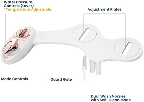 LUXE Bidet NEO 320 - Hot and Cold Water, Self-Cleaning, Dual Nozzle, Non-Electric Bidet Attachment for Toilet Seat, Adjustable Water Pressure, Rear and Feminine Wash, Lever Control (Rose Gold)